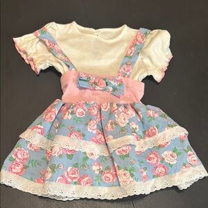 VINTAGE Floral Dress with Pink and Blue Accents